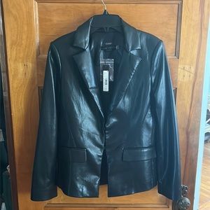 Alice and Olivia Mya Flap-Pocket Vegan Leather Blazer